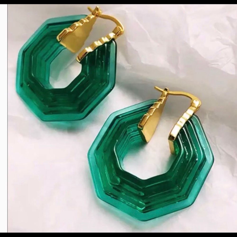 Celine shape Green Lucite hoops earrings